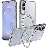 degcicx for Samsung Galaxy S25 Edge Case,Magnetic Stand 360°Rotatable Ring Stand, Phone Case with Built-in Invisible Kickstand, Compatible with MagSafe(Transparent)
