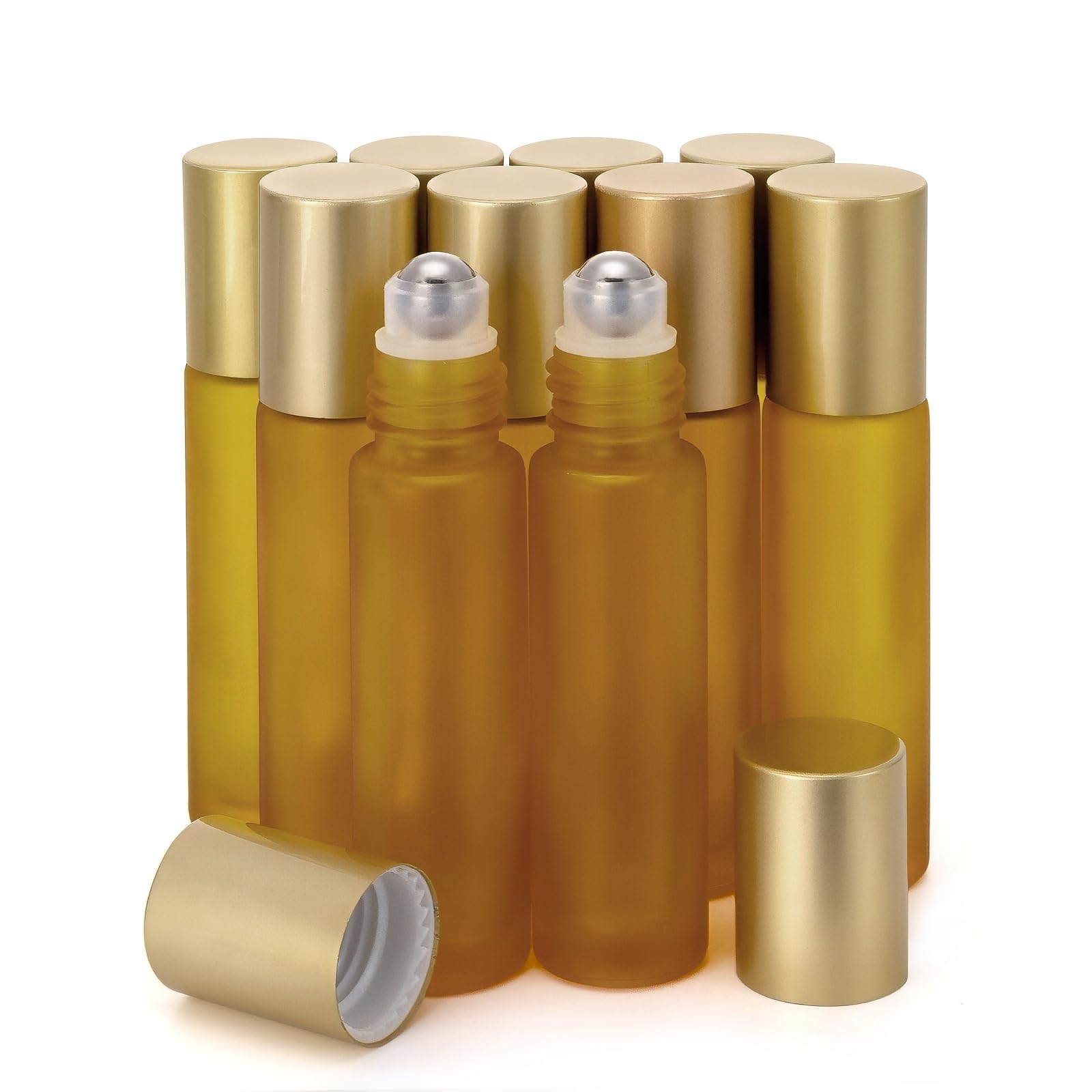 Pxyelec 10 ml Essential Oil Roller Bottles, Sample Vial Bottle for Sample Display, Essential Oils, Perfumes and Lip Balms, Pack of 10-Yellow