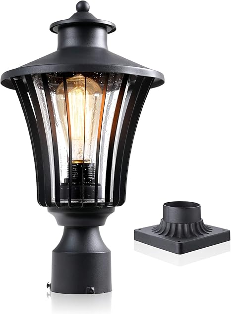 jazava lampara de poste exterior con luz led para patio con base de montaje en muelle de 3 pulgadas luces de montaje en muelle con acabado negro