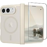 SUPFINE Magnetic for iPhone Duo Case with Full Hinge Potection | With Screen Protector, Translucent Matte, Compatible with MagSafe, Military Grade Shockproof Protective,Antique White