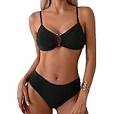 Fanuerg Women's Ruched Bikini Sets U-Wire Linked Two Piece Swimsuit Mid Waist 2025 Swim Bathing Suit