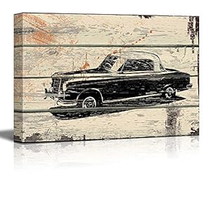 Classic Mercedes Woodcut Print Artwork - Rustic Canvas Wall Art Home Art - 12x18 inches