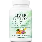 NutraPure Liver Cleanse Detox & Repair Capsules, 20-in-1 Liver Detox Supplement with Dandelion Root, Turmeric, Milk Thistle,Artichoke Leaf for Liver Cleanse & Digestion Aid Health, 60 Capsules