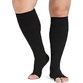 KEKING® Extra Wide Calf Compression Socks for Men & Women, 20-30 mmHg Compression Stockings Open Toe - Plus Size Knee High Support Hose for Varicose Veins, Pain Relief, Swelling, Black XXL