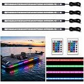 Boat Marine Led Strip Lights RGB, 12V 4 Pcs 20'' Waterproof Boat Interior Light, Built-in Controller, Night Fishing Light, Super Bright Boat Deck Courtesy Lighting for Pontoon Bass Boats Kayak