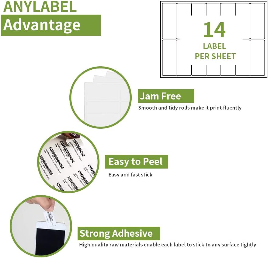 Anylabel 14 UP 1-1/3" x 4" Shipping Address Labels for Laser & Inkjet Printer Easy Peel Adhesive (100 Sheets, 1400 Labels) : Office Products