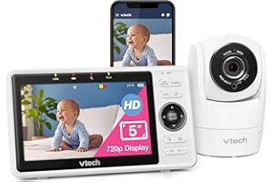 VTech Upgraded Smart WiFi Baby Monitor, 1080p FHD Camera and 5" HD IPS Display, Free App with Motion Video, Sound/Motion Detection and Notifications, Fully Remote Pan-Tilt-Zoom: VM901