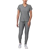 Adar Pro Athletic Scrubs Set For Women - Stretch V-Neck Scrub Top & Yoga Jogger Cargo Scrub Pants, 10 Pockets