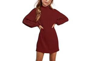 Virmoku Girls Oversized Sweater Dress Turtleneck Batwing Sleeve Winter Long Kids Casual Sweaters for Girls Dresses
