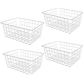 LISHINE 4 Pack Deep Freezer Organizer Bins Stackable Wire Basket for Organizing Metal Wire Storage Baskets for Pantry, Freezer Baskets for Chest Freezer, Upright Freezer