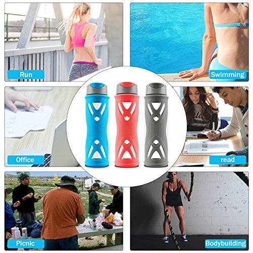 SHOKE Pure BPA-Free Glass Water Bottle with Protective Silicone Sleeve&Leak proof Lid & 24 Oz & Flip Top