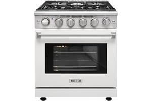 KOSTCH 30 inch Professional Freestanding Pro-Style Natural Gas Range or Liquid Propane Gas Range with 5 Burners, 4.55 cu.ft. Oven Capacity, in Stainless Steel - KOS-30RG03M (White-01)