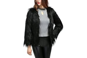 Dikoaina Women's Solid Color Shaggy Faux Fur Coat Jacket