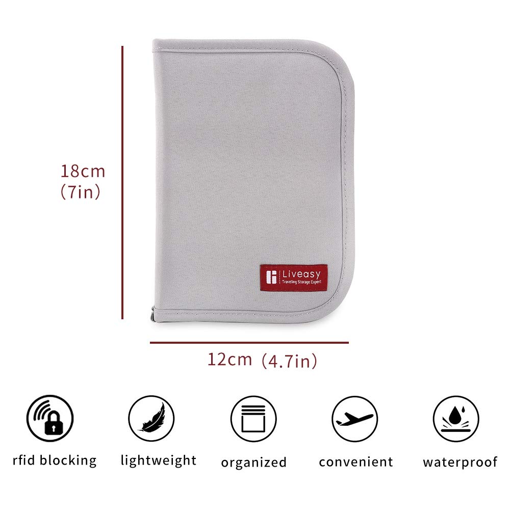 Liveasy Portable Passport Wallet, Travel Document Organizer, Passport Bag, Cash Holder, Credit Card Purse, Made with Durable Waterproof Nylon Fabric (Cherry Red)