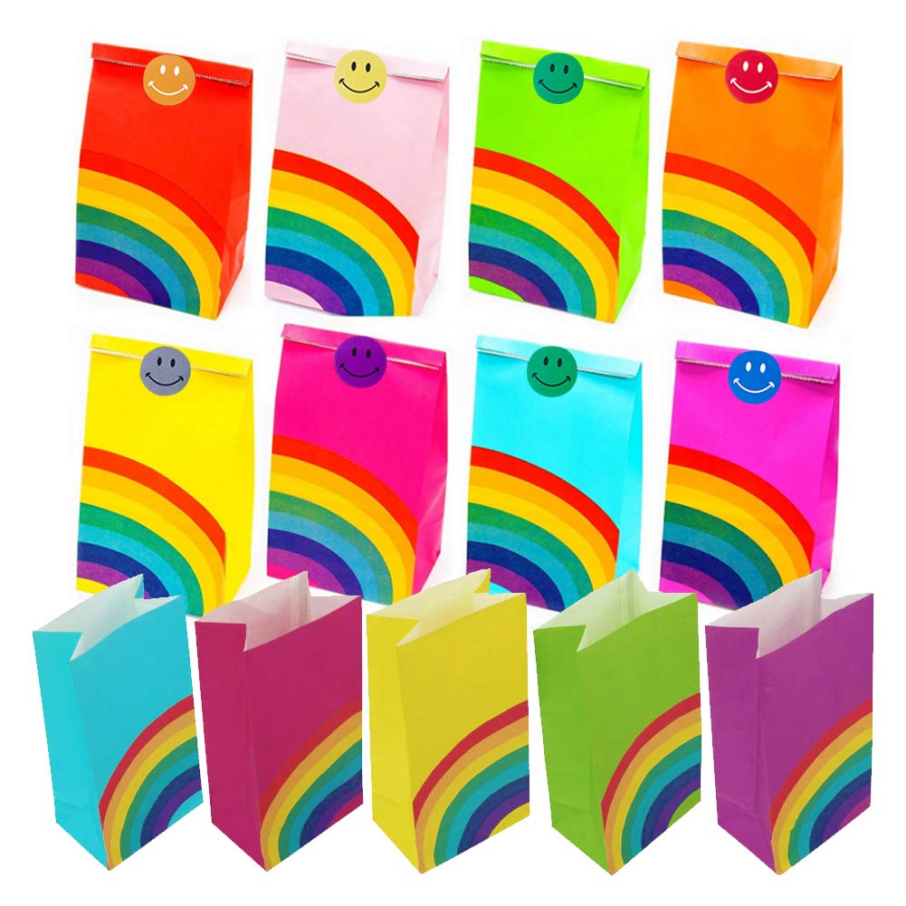 LovesTown 48Pcs Rainbow Paper Gift Bags,8 colour Rainbow Party Bag Rainbow Gift Bag Birthday Gifts and Party Favors Multi-use for Girls Boys Kids Party Supplies