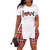 Kencey Summer 2 Piece Outfits for Women Short Sleeve Tunic Top and Shorts Tracksuit Set Sexy Slim Fit Lounge Wear