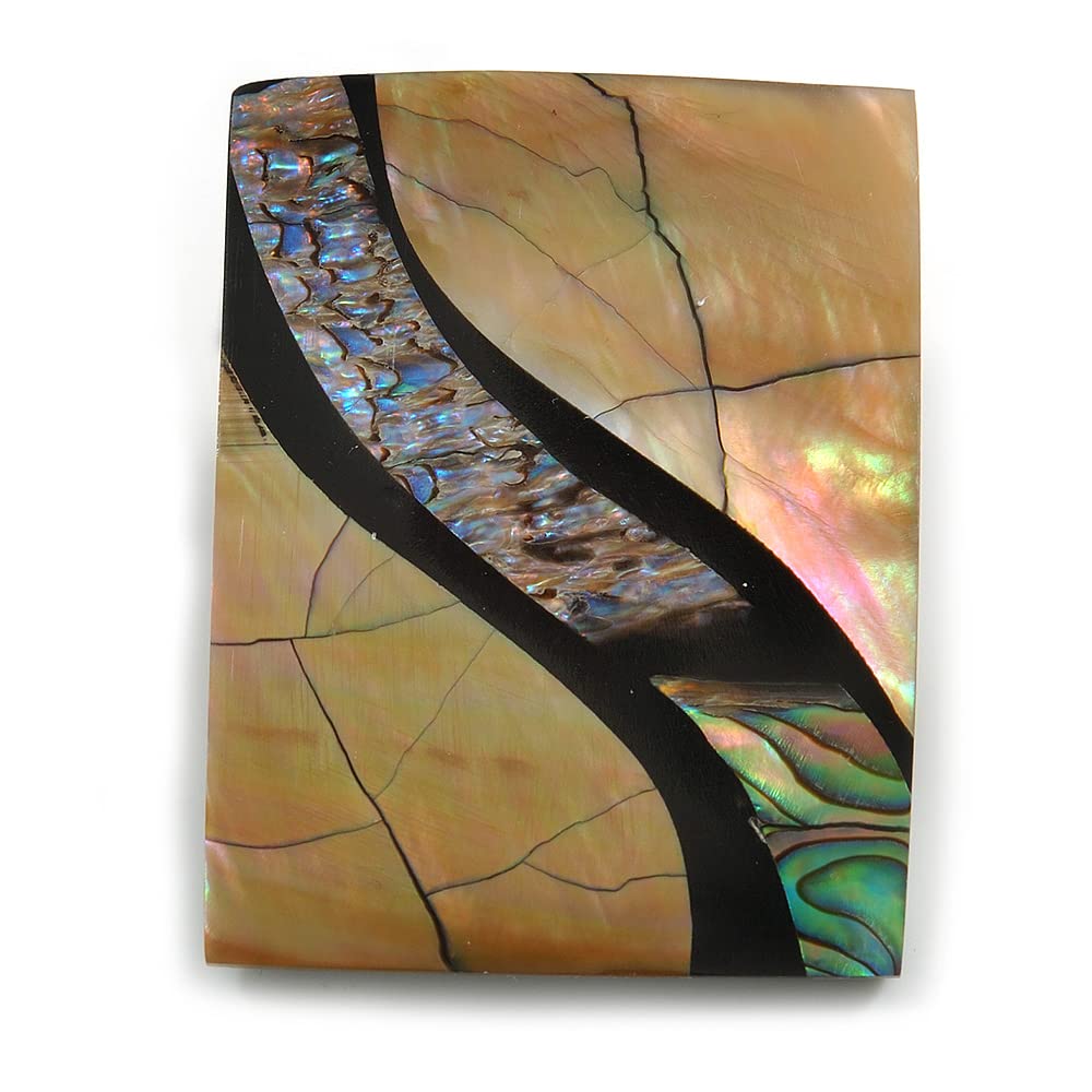 45mm L/Rectangular Shape Sea Shell Brooch/Black/Brown/Abalone Shades/Handmade/Slight Variation In Colour/Natural Irregularities