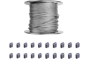 LAUREOLA INDUSTRIES Laureola 3/32" Wire Rope Kit, 1000ft 7x7 Galvanized Steel Wire Cable, and 3/32" 20pcs Aluminium Crimping Loop Sleeves. Ideal for Construction, DIY, Outdoors, Agriculture, and Industrial Applications.