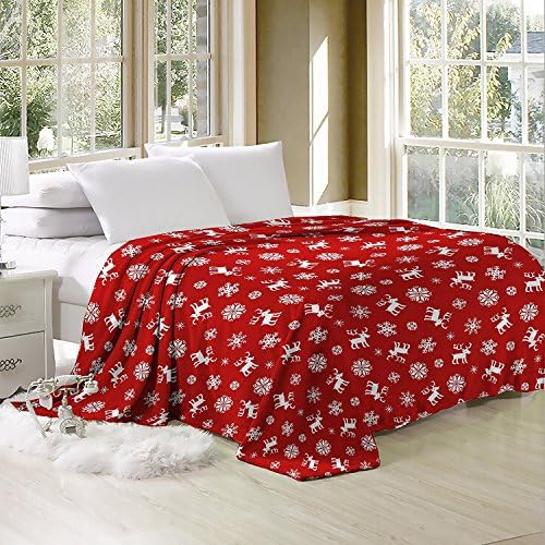 Soft Plush Coral Fleece Fuax Fur Flannel Throw/Blanket 79X89 Full/Queen (Rendeer/Snowflake)