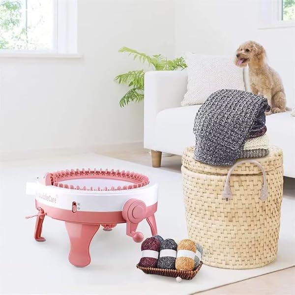 KNITTING MACHINE 48 NEEDLES,SMART LOOM KNITTING MACHINE WITH ROW COUNTER,KNITTING BOARD ROTATING DOUBLE KNIT LOOM MACHINE FOR 𝐀𝐝𝐮𝐥𝐭𝐬 GIFT,DIY KNIT SCARF HAT SOCK(WITH WOOL)