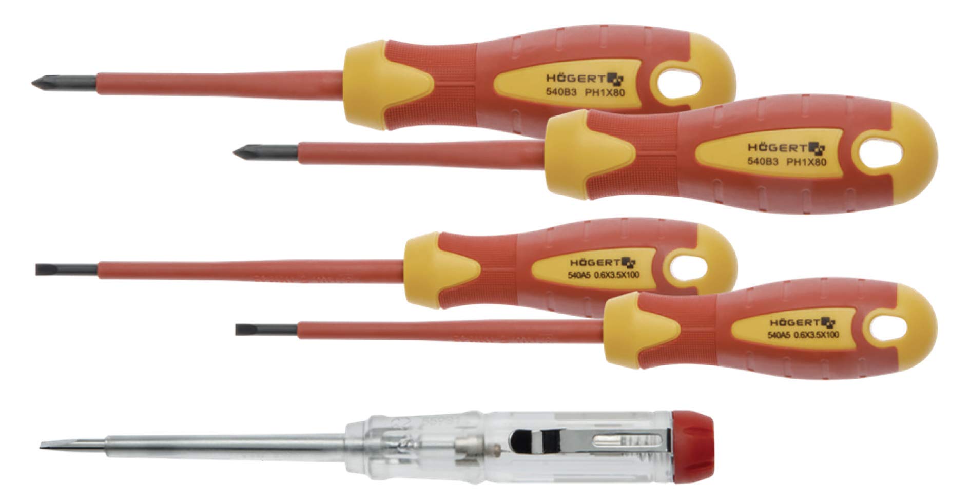 Högert HT1S994 VDE Insulated Screwdriver, Red/Yellow, 3.5 5.5 x 125 mm, PH1 80 mm, PH2 100 mm