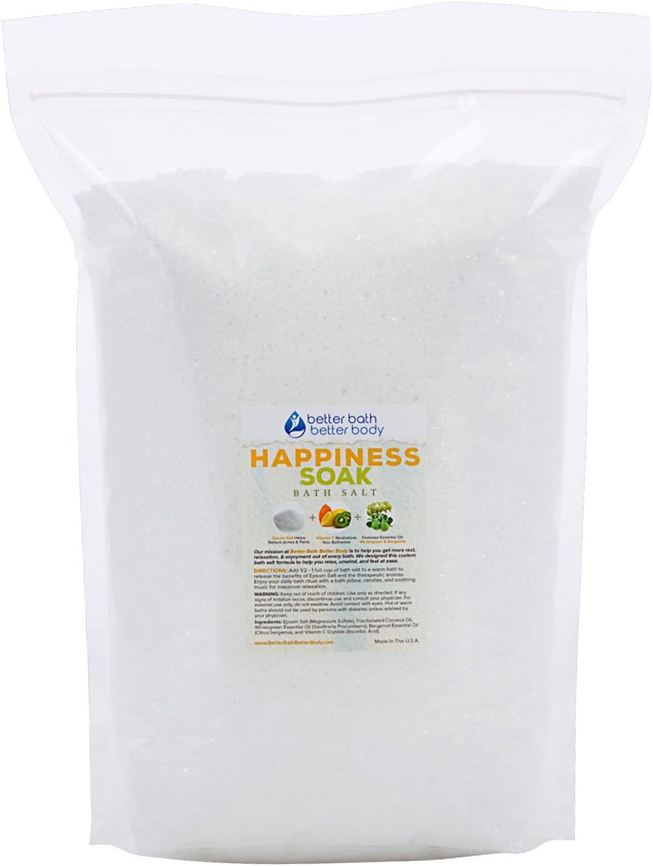 Happiness Bath Salt 12-Lbs Bulk Size (192 Ounces) - Free Priority Shipping - Epsom Salt With Wintergreen & Bergamot Essential Oils & Vitamin C - Natural Bath Aromatherapy To Inspire Happy Feelings