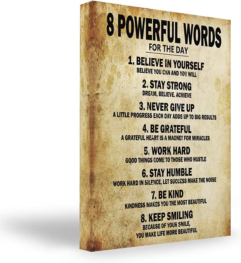 Canvas Print Wall Art 8 Powerful Words 12" x 16" inches Motivational Classroom Poster Painting Modern Gallery Wrapped Canvas Print Picture Artwork for Bedroom, Office, Living Room, Kitchen, Home Decorations, Hanging Accessories Included: Posters & Prints