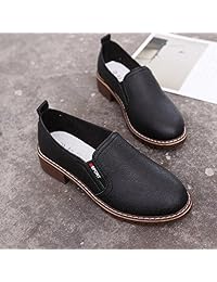 Paul Kevin Zapatos casuales de piel Oxford con puntera redonda, sin cordones, para mujer