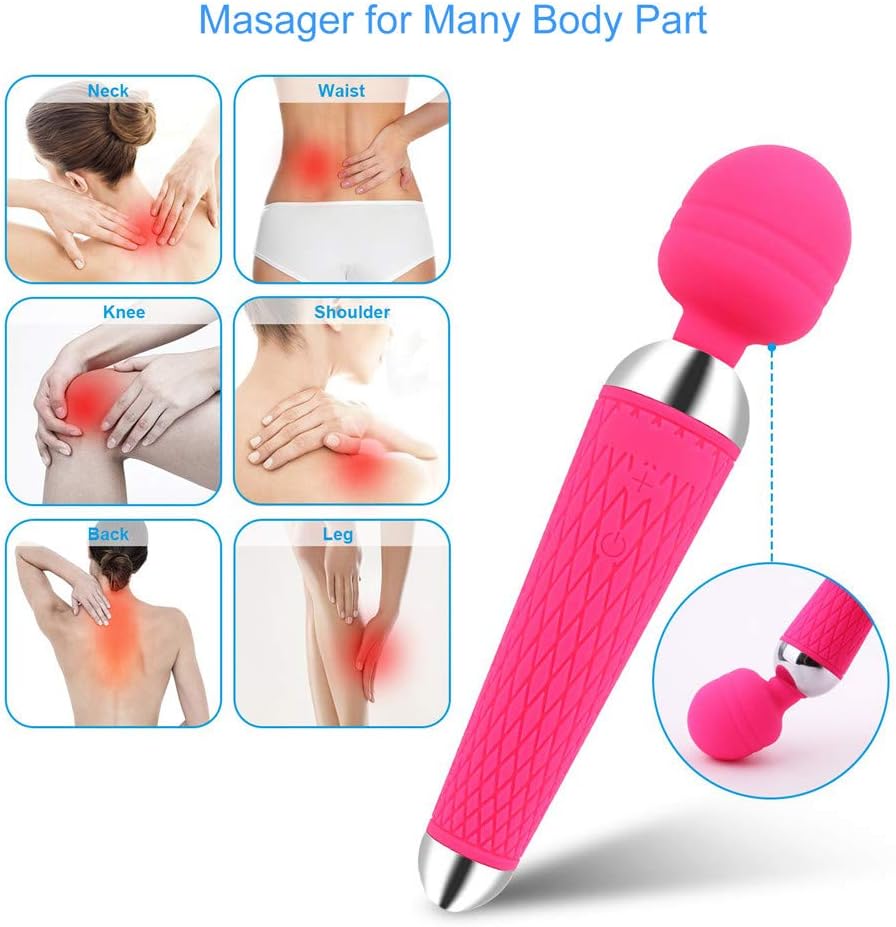 USB Rechargeable Wireless Curve Therapeutic Device Powerful Cordless Handheld Vibrations Perfect Massage on Back Legs Hand Pains (Rose Red)