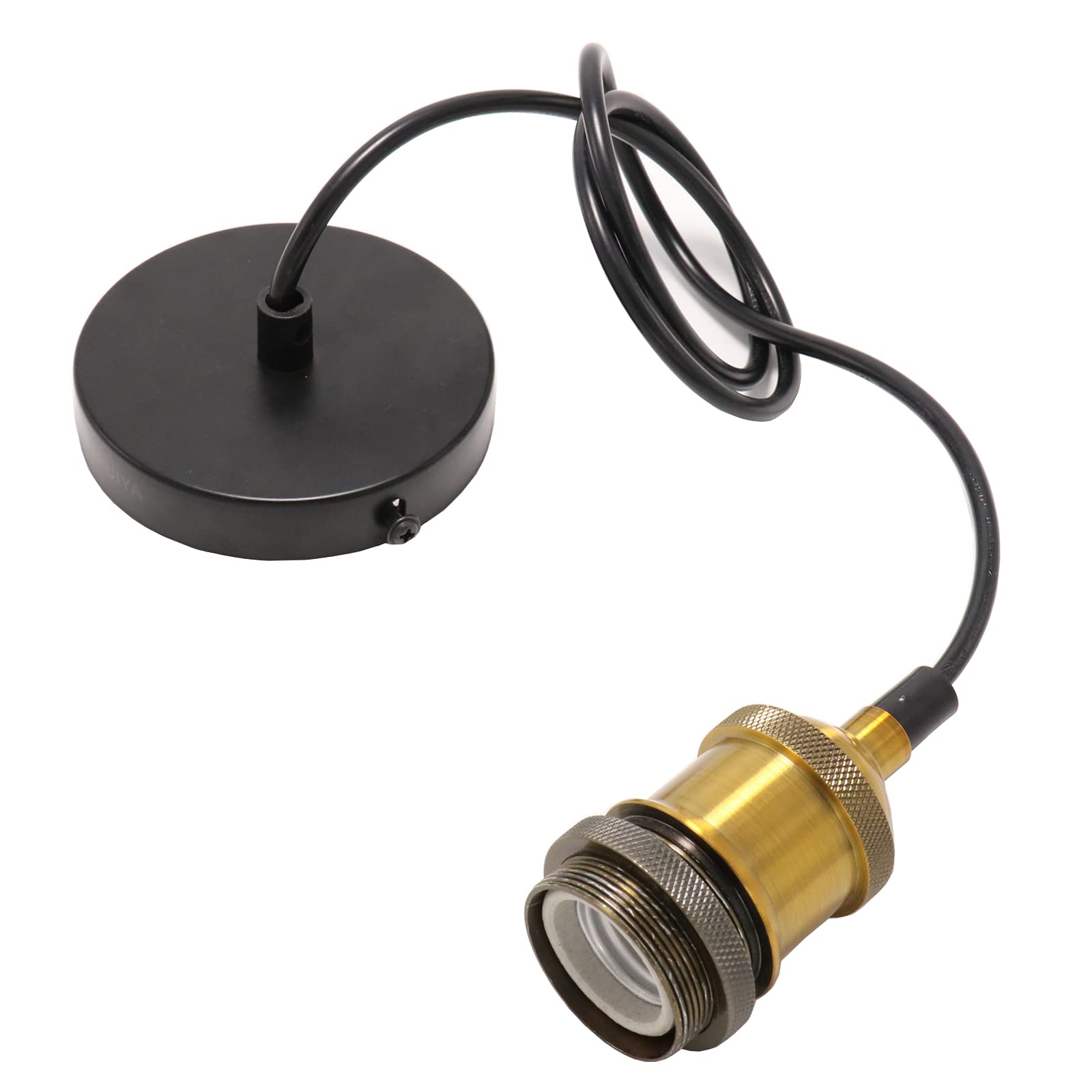 HTRUIYATY Vintage Pendant Light Holder E27 Suspension Light Fitting Modern Retro Adjustable 1 Meter Wire for Bedroom Dinning Room Lightings-Black