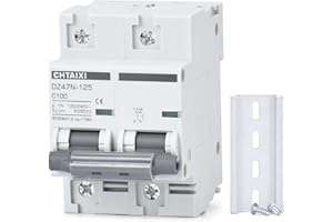 Chtaixi AC Miniature Circuit Breaker, 100 Amp 120V/240V 2 Pole DIN Rail Mount Circuit Breaker, Thermal Magnetic Trip, Solar AC Disconnect Switch MCB 2P C100