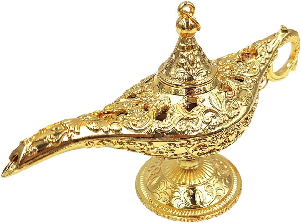 Oil Lamps & Accessories - Hourwof Aladdin Genie Lamp Vintage Legend Aladdin Magic Lamp Wishing Light Arabian Costume Props Party Wedding Table Decoration Birthday Gift,Small Gold