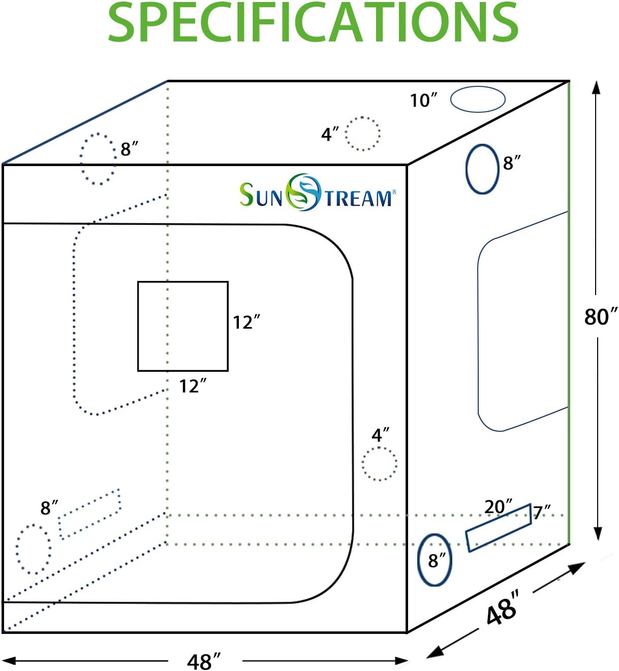 SunStream Hydroponic 4X4 FT Grow Tent for Indoor Seedling Plant Growing Water-Resistant 120cmx120cmx200cm (48"x48"x80") LightProof 600D Oxford Mylar Grow Tents - Image 3