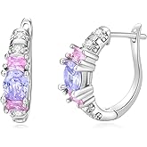 Multi-Colored Gems Hoop Earrings 925 Sterling Silver 5A CZ Statement Huggie Earrings for Women Ladies