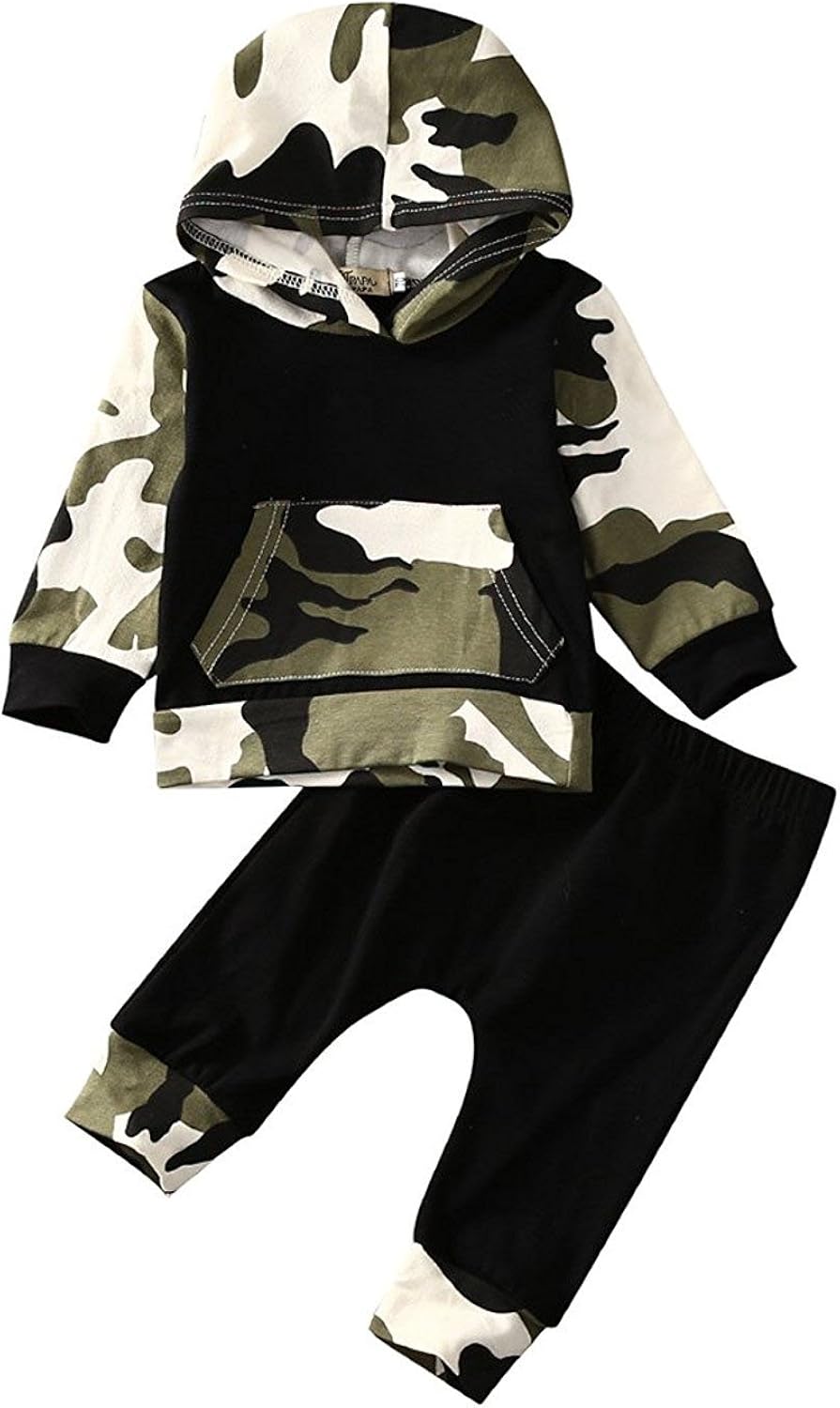 Infant Baby Boys Camouflage Hoodie Tops +Long Pants Outfits Set Clothes 0-3Y: Clothing