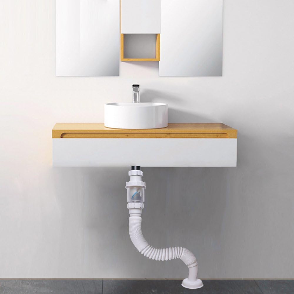 Expandable Flexible Sink Drain Pipe – Universal Fit For Kitchen & Bathroom Vanity Plumbing, With Visual Check Valve