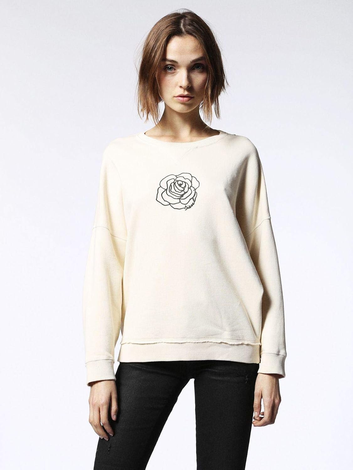 Diesel Women's Oversize Sweatshirt FGertrudeZ (Medium) Cream Amazon