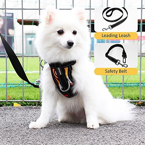 Adjustable Dog Safety Vest Harnesses, Mugenter Outdoor Walking Safety Chest Straps, Vest Harness with Car Seat Belt Restraint Lead for Small Dogs