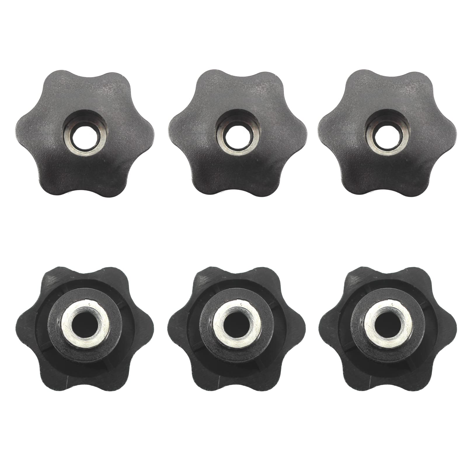 Faspiroty 6Pcs M12 Star Hand Knob Female Thread Hand Tightenging Clamping Knob Black 48mm Star Hand (Hollow)
