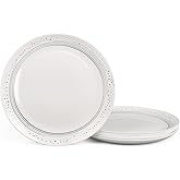 LaGlint 10.5 inch Dinner Plate Set of 6, Lightweight Round Opal Glass Dinnerware Plates, Dishwasher and Microwave Safe, Black Modern Speckled Design