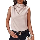 Cicy Bell Womens Mock Neck Satin Tank Tops Business Casual Work Ruched Blouses Summer Corporate Outfits