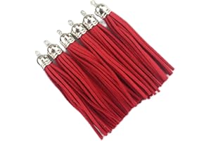 QIANHAILIZZ 20 Silver 3-1/2 Inch Faux Suede Tassel Charm Keychain Cellphone Straps D451(red)