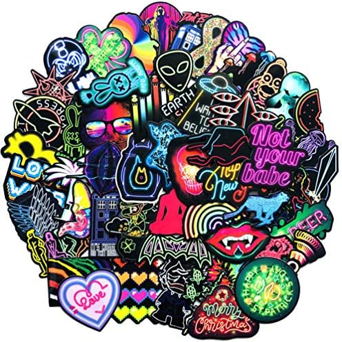 WANVAE Teen Cool Colorful Neon Laptop Stickers Car Skateboard Motorcycle Bicycle Luggage Guitar Bike Decal 75pcs Pack