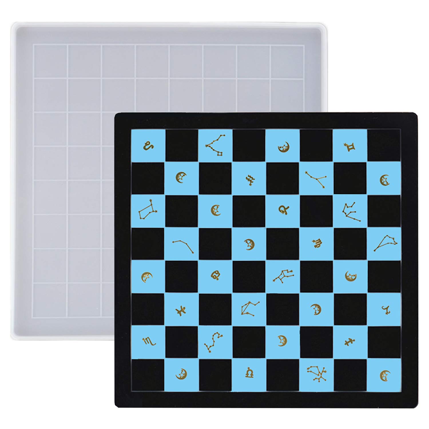Chess Board Silicone Molds,Checkers Board Crystal Epoxy Resin Casting Mould for DIY Resin Crafts Making,Classic Checkers Board Game for Kids Adults