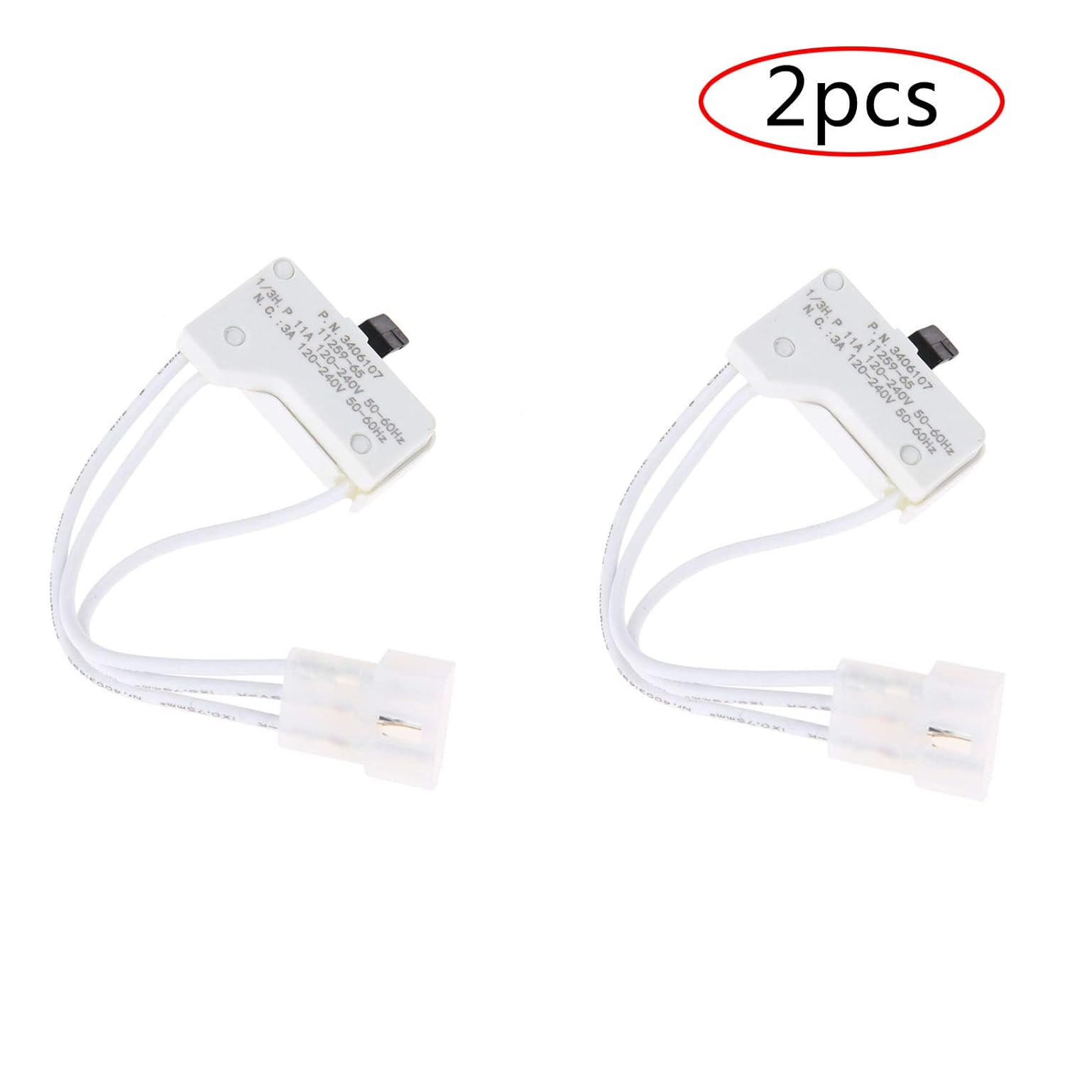 3406107 Dryer Door Switch Kit, Replaces Part # 3405100 3405101 3406100 3406101 3406109 EA346704 PS346703, Replacement Part Fit for Whirlpool, Kenmore, Kirkland, Roper, Estate, Amana (Pack of 2)