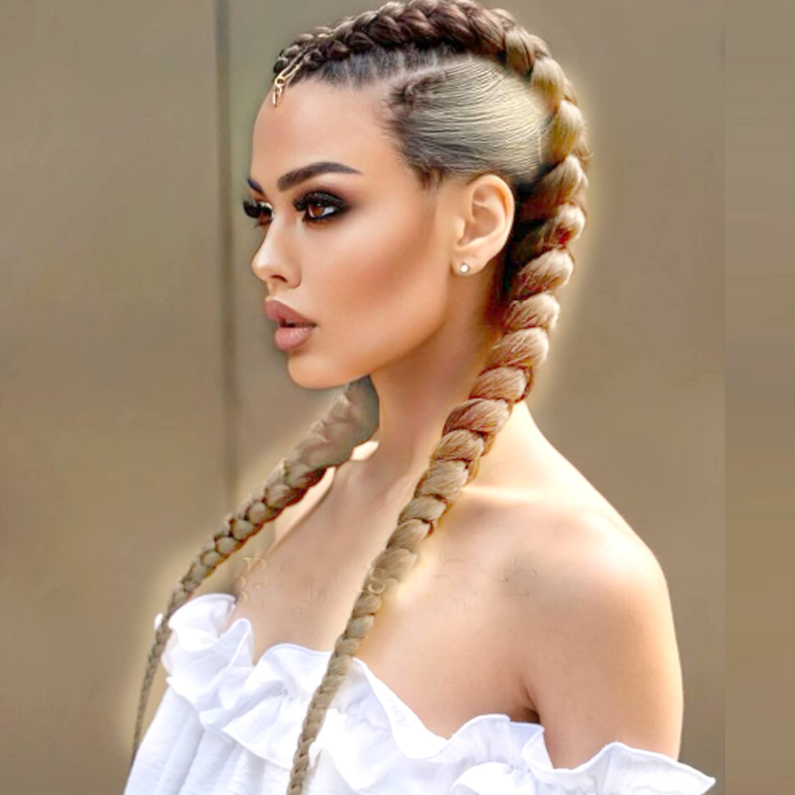 Blonde Braided Wigs for Black Women Long Golden Blonde Ombre Black Lightweight Synthetic Twisted Braids Wig with Baby Hair Soft Double Dutch Braided Wigs Glueless Hair Replacement Wig Gift 22 Inch