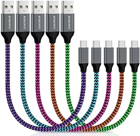 USB Type C Cable, Boxeroo 1FT Short USB C Cable Durable Nylon Braided Cords Fast Charge USB 2.0 Data Sync Compatible with Samsung Galaxy Note 8 Note 9 S10 S10+ S9 S8 S8+ LG V20V30 G6 Nexus 5X 6P-5Pack