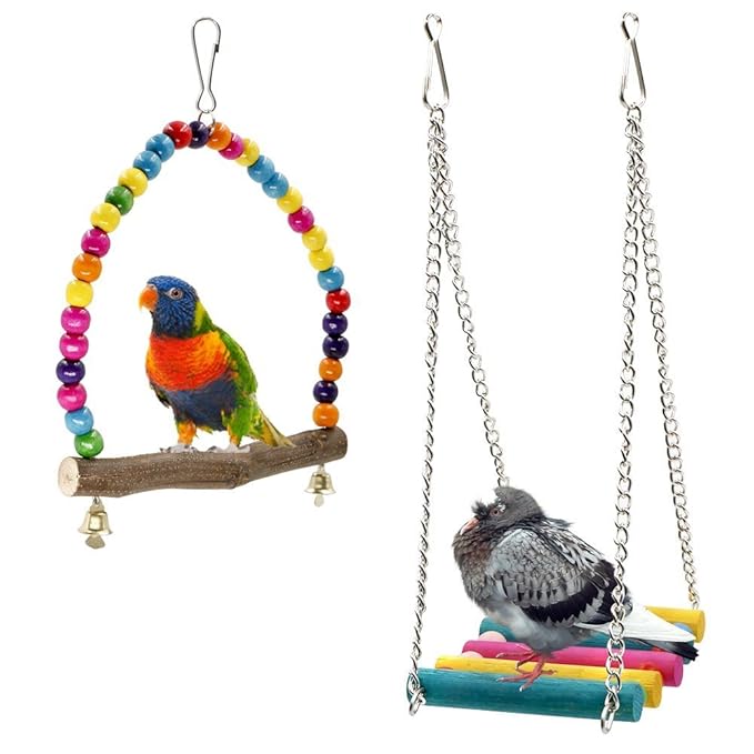 Rabi Bird Swings, Wooden Budgie Toys Pet Bird Cage Hammock Swing