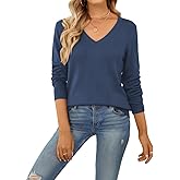 QUALFORT Women’s Lightweight V Neck Knit Sweaters Soft Long Sleeve Tops for Fall Winter 2026