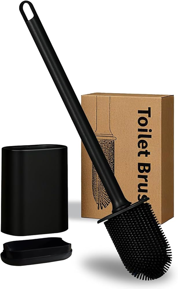 Toilet Bowl Brush with Ventilated Drying Holder, Wall-Mounted Toilet Brush with Flat Flexible Silcone Head – Bathroom Toilet